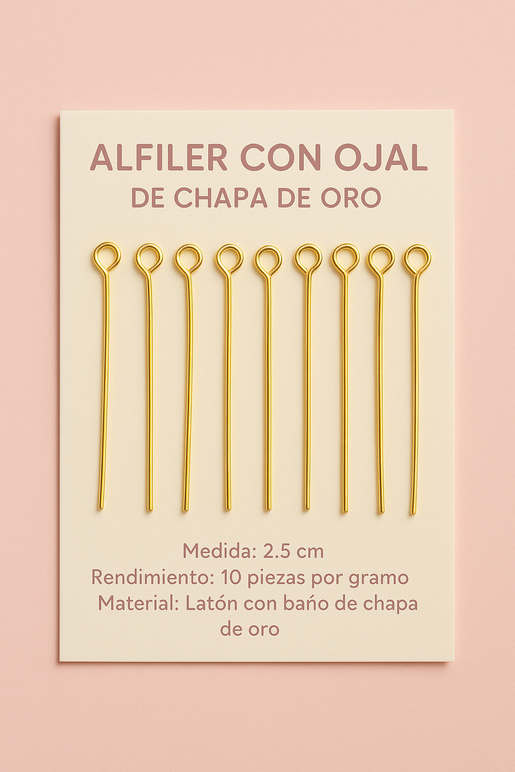 1gr (10pz) Alfiler de engarce de Chapa de Oro 2.5cm