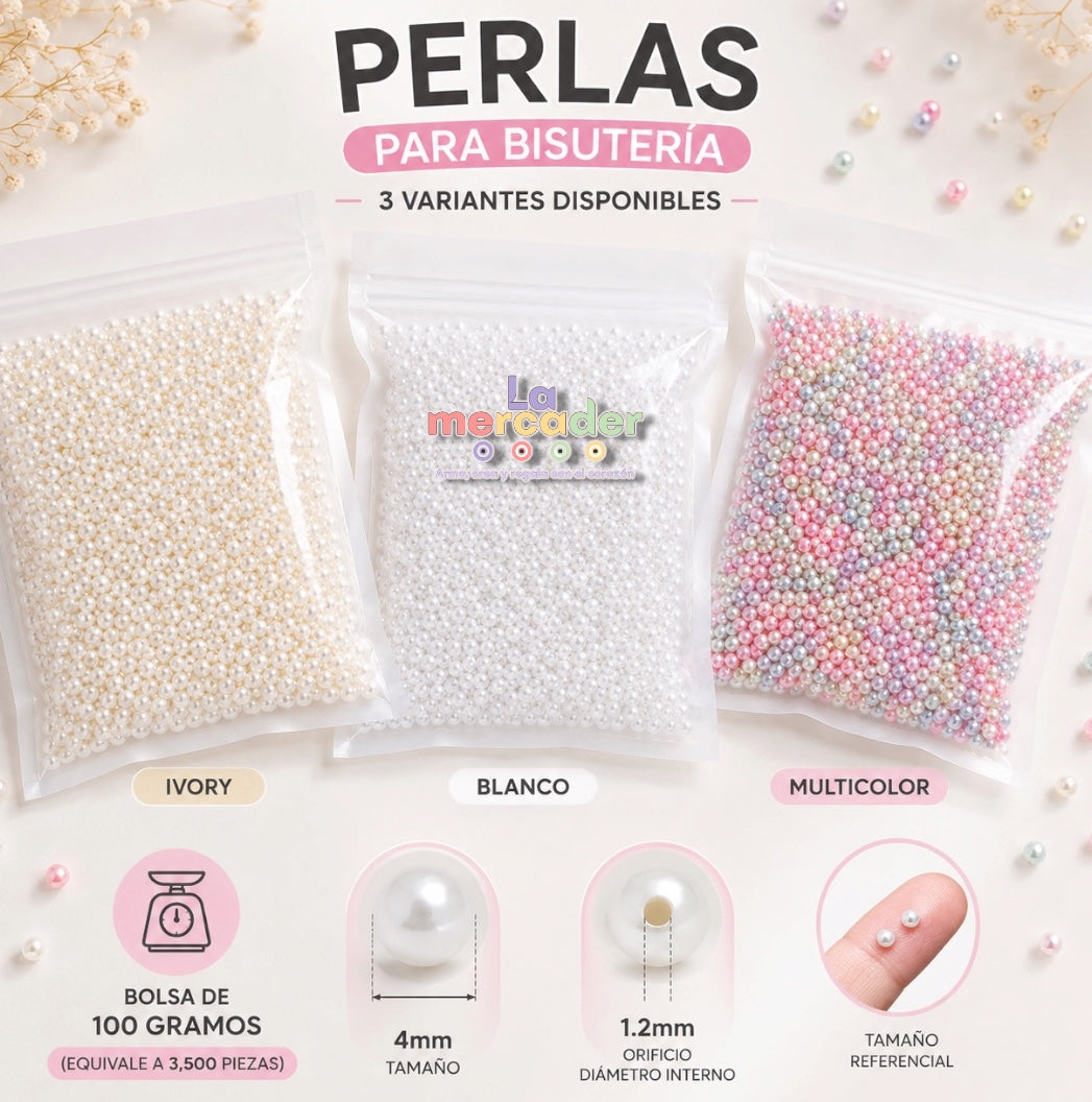 Perlas Acrílicas 4 mm para Bisutería – Bolsa 100 g