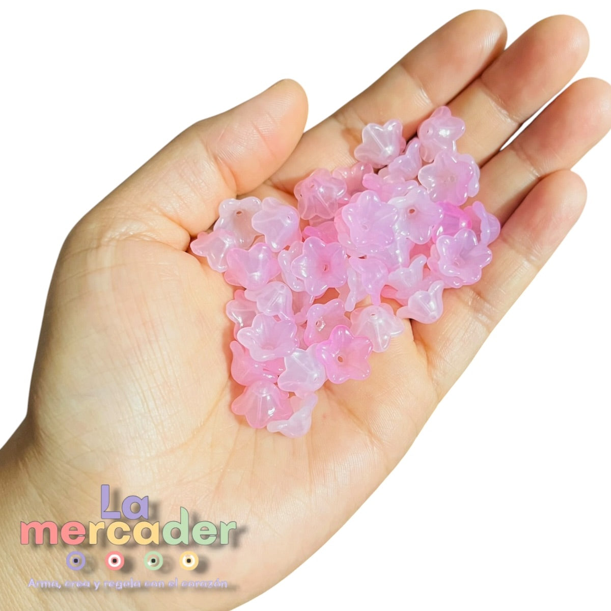 100 pz Flores Acrílicas 12 mm para Bisutería |  Rosa Translúcido y Aperlado Marfil