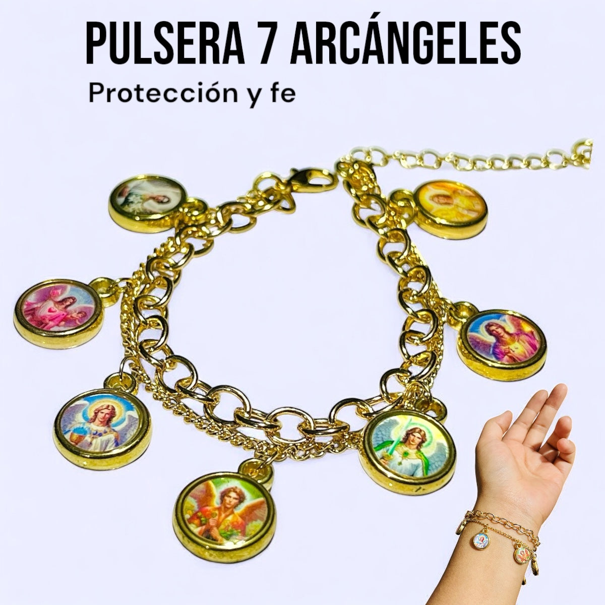 Pulsera 7 arcángeles dorado