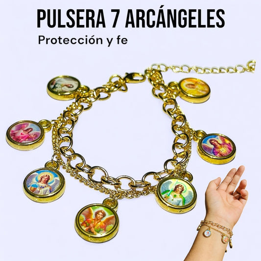 Pulsera 7 arcángeles dorado
