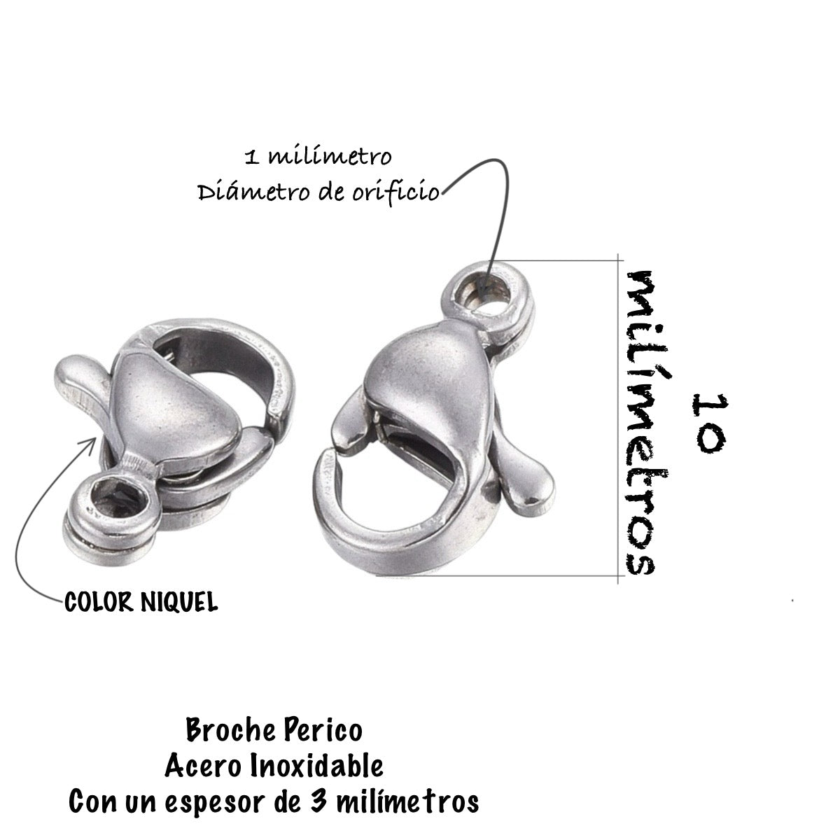 10 pz Perico Acero Inoxidable - broche terminal