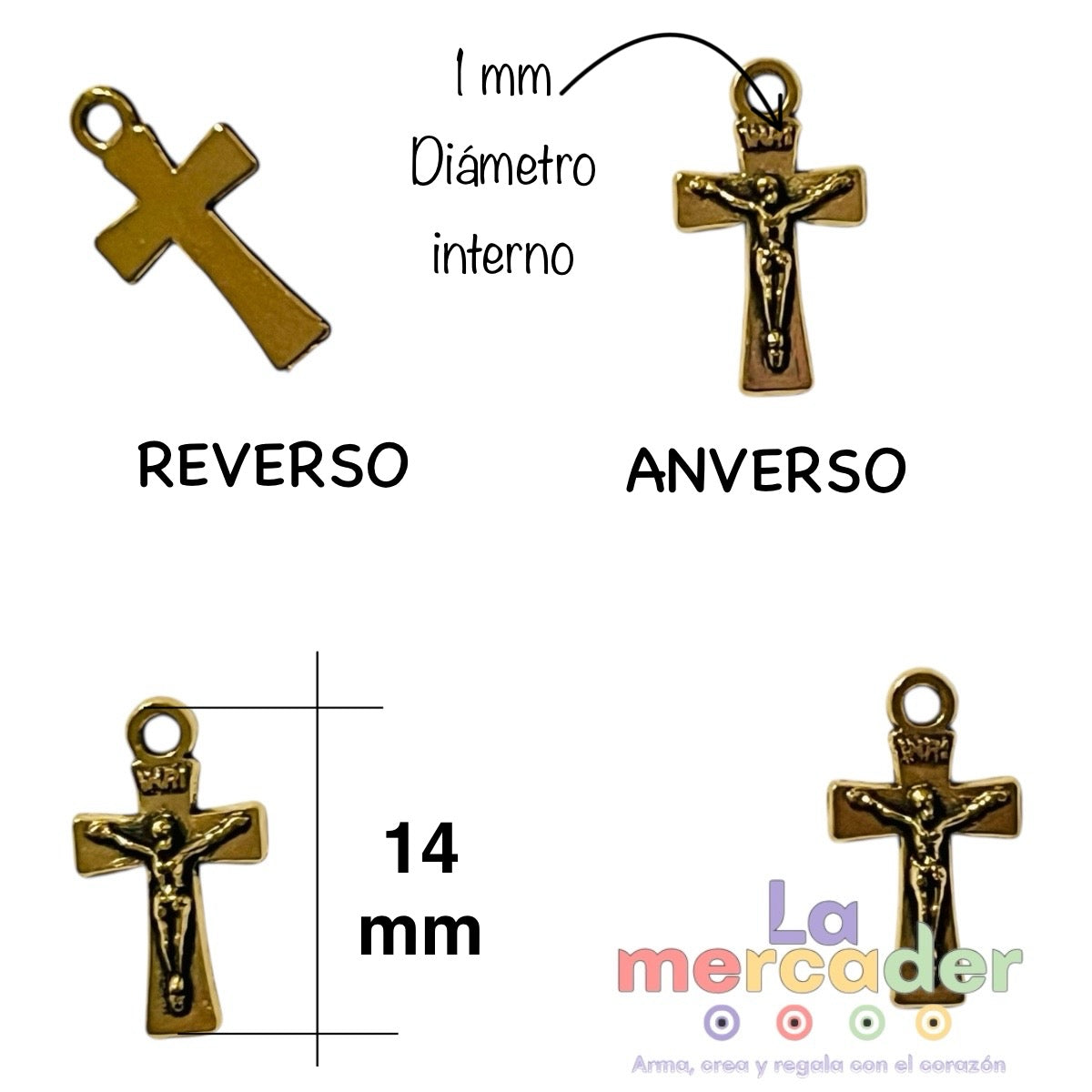 50 pz Cruz mini con relieve, dije metálico