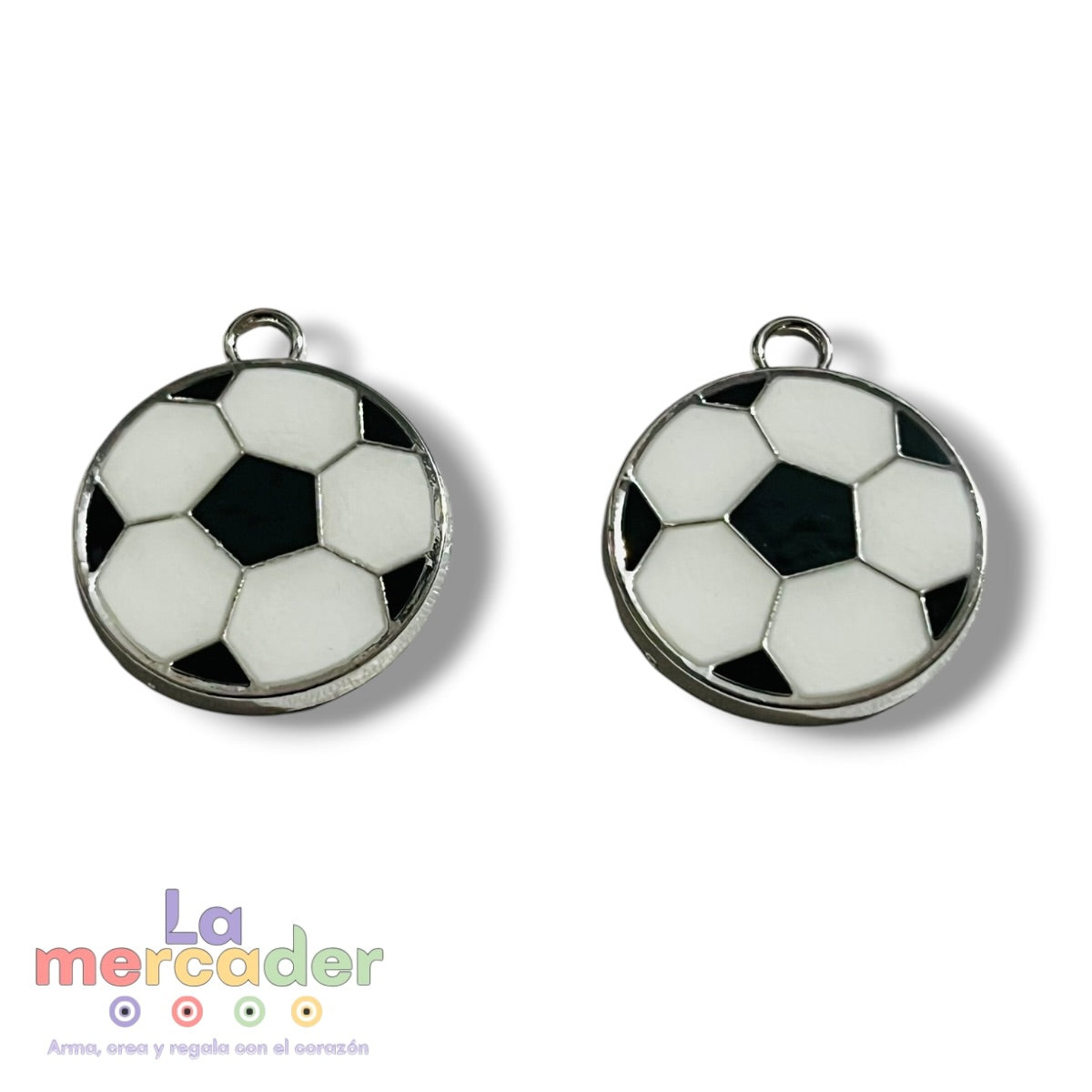 2 Pz Dije Balón de Fútbol 20 mm | Charm Metálico Esmaltado Blanco y Negro, para Pulseras y Llaveros