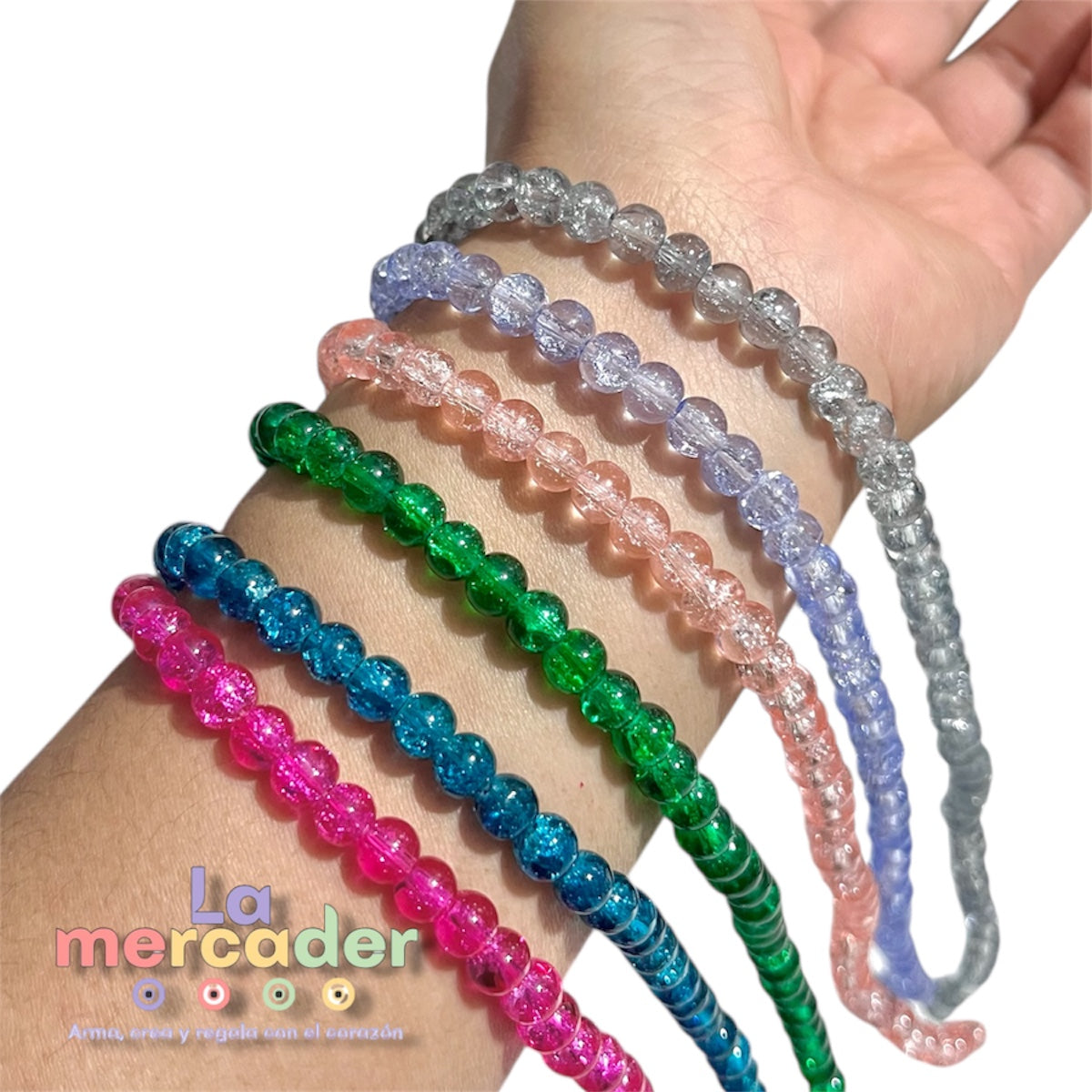 1 Tira Acrílico Cristal Craquelado #6 – Tira de Cuentas Brillantes | Colores Variados