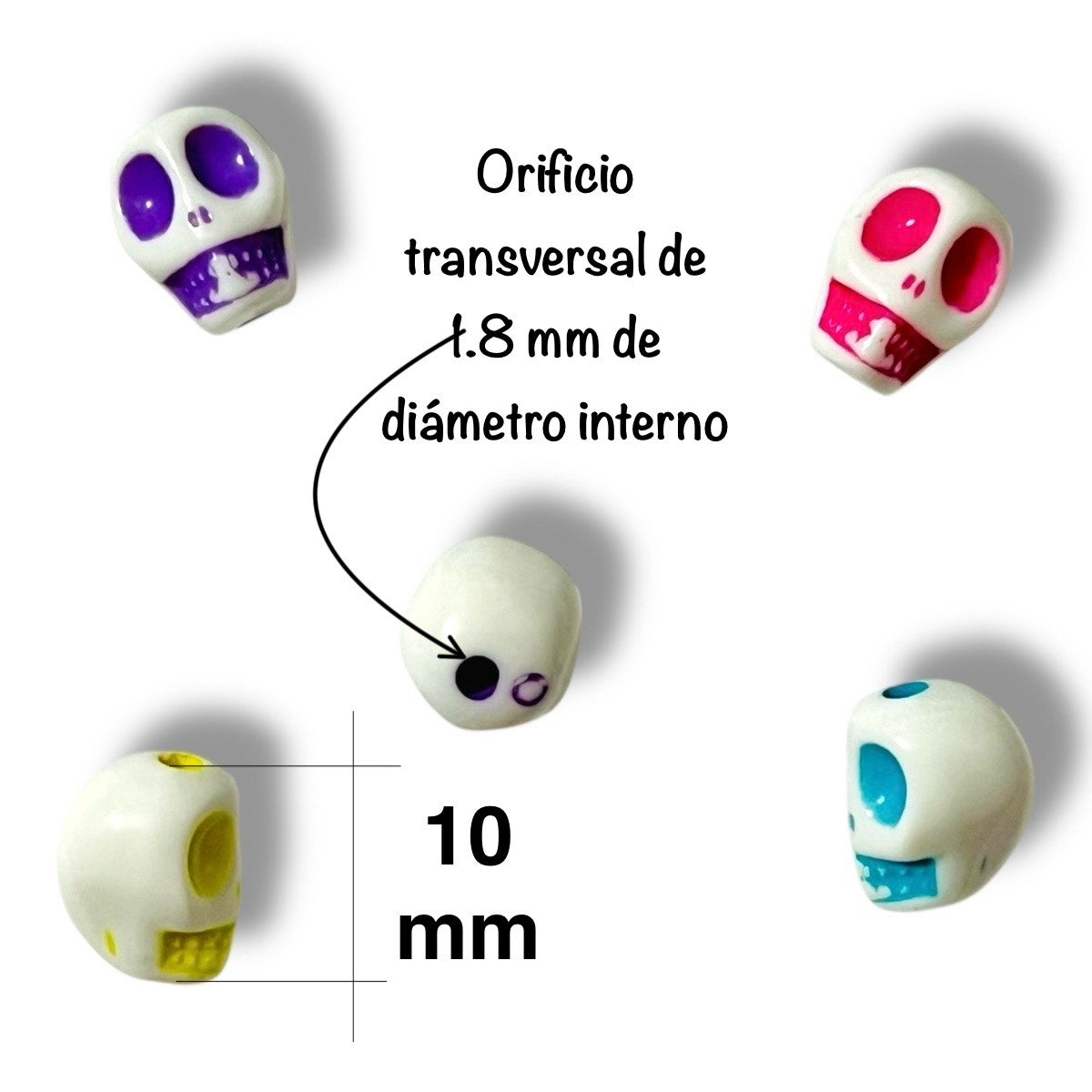100 Pz de Calaveras Acrílicas de colores para pulseras