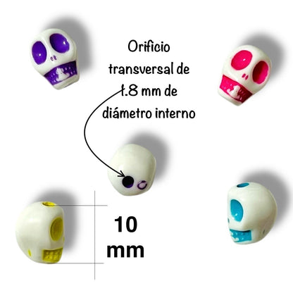 100 Pz de Calaveras Acrílicas de colores para pulseras