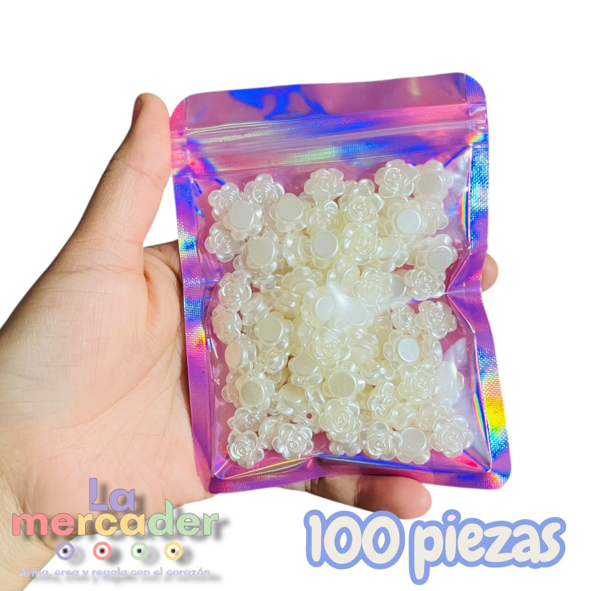 100 pz Rosas de Acrílico Aperlado Beige 11 mm | Insumo Decorativo para Bisutería Creativa