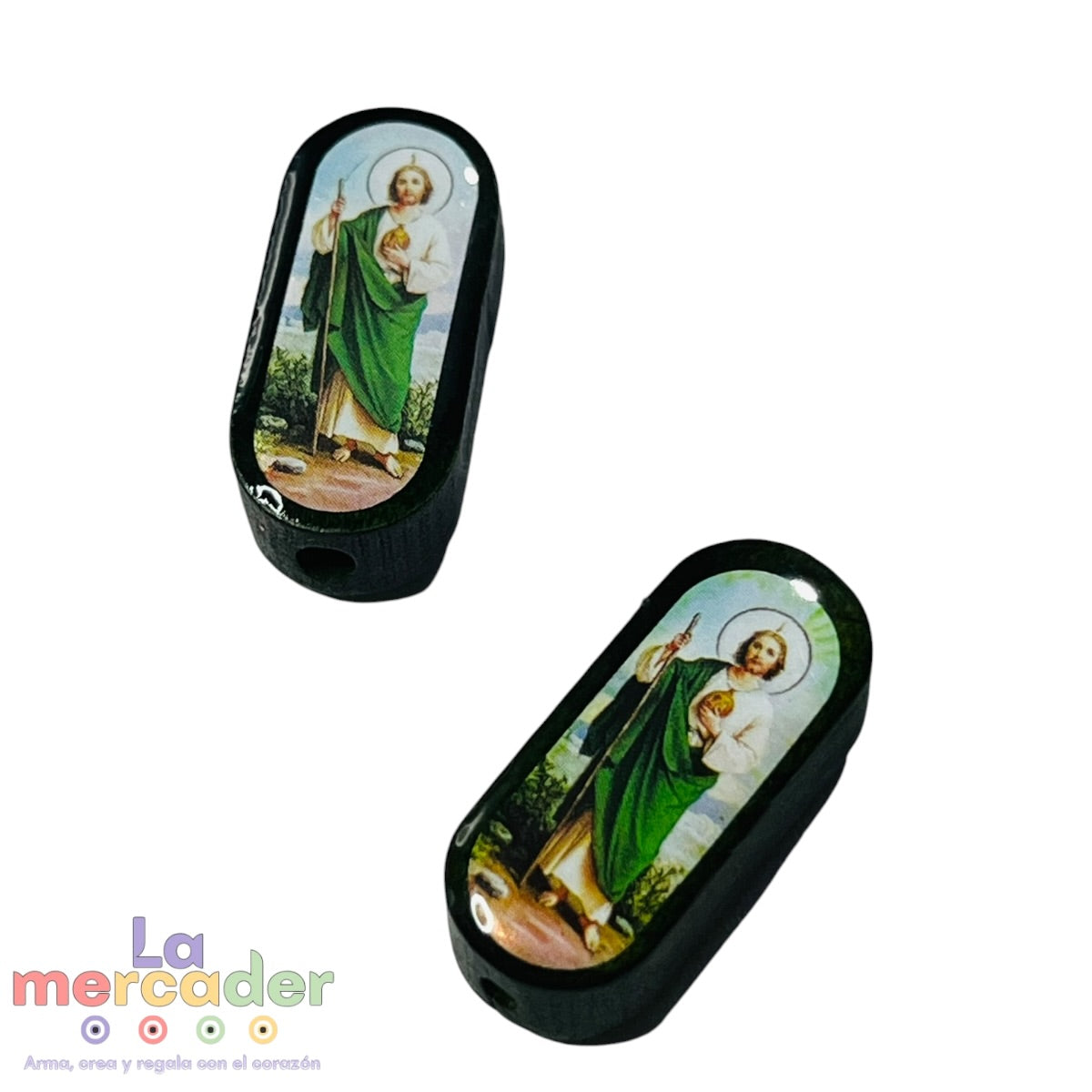 4 pz Cuenta de Madera San Judas Tadeo con Resina Doble Vista 25mm | para Rosarios y Bisutería Religiosa