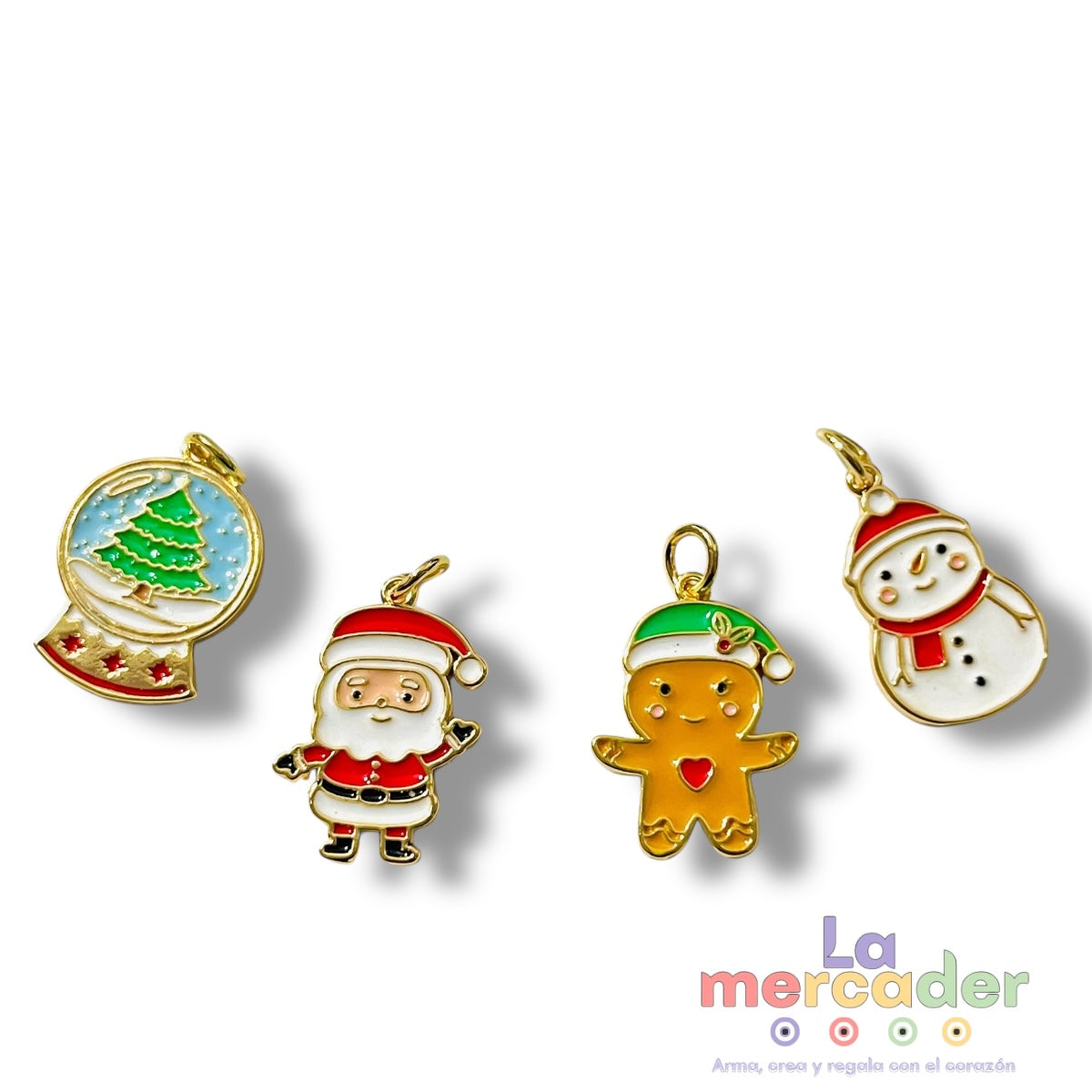 4 pack Dijes Navideños, Chapa de Oro Esmaltado