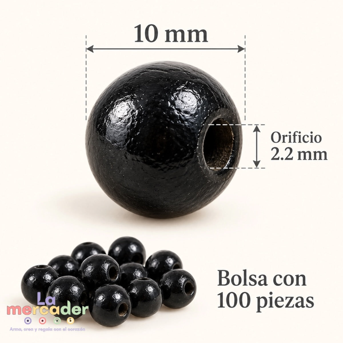100 Cuentas de Madera 10 mm para Pulseras | Café o Negro