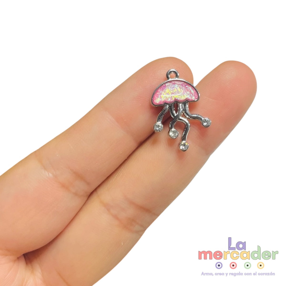 Dije Medusa Tornasol con Circonias de Acero Inoxidable | Charm Marino 1.9 cm para Bisutería