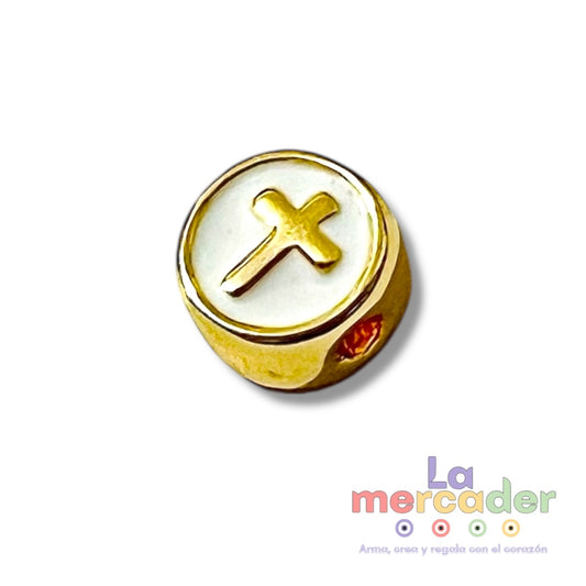 1 pz Dije Redondo Cruz Esmaltada, Chapa de Oro