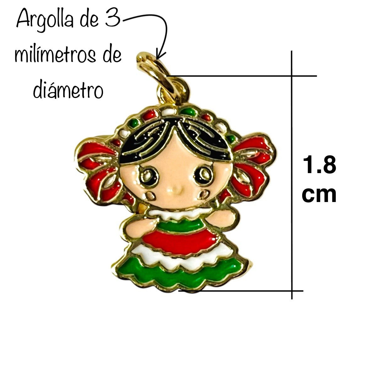 1pz Dije Adelita chapa de Oro Esmaltada 1.8cm