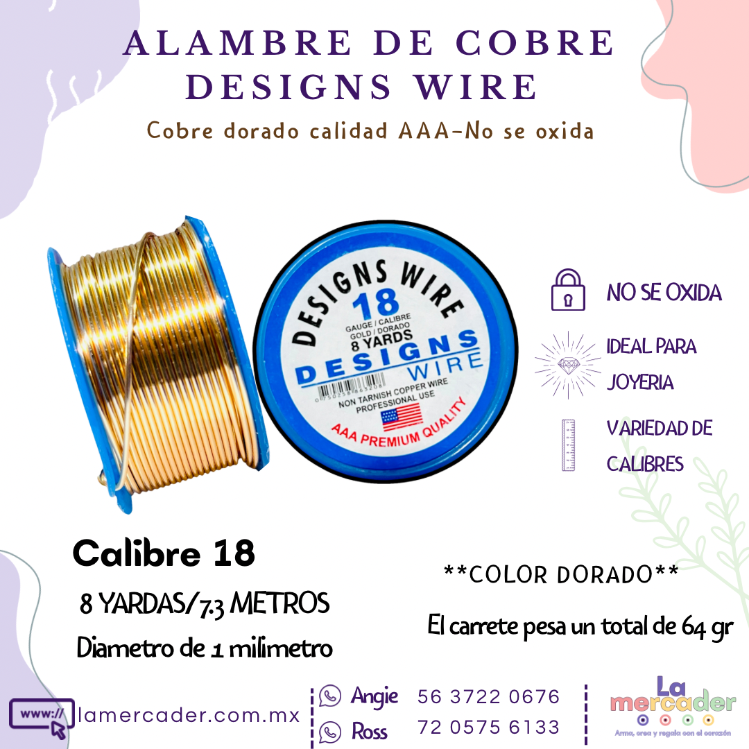 Alambre de Cobre Dorado Designs Wire – No se oxida, ideal para joyería y bisuteria
