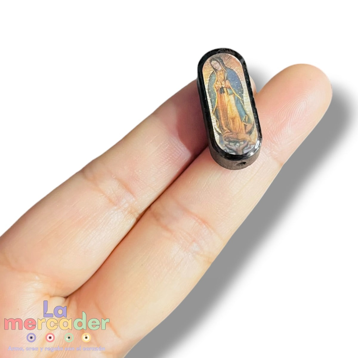 4 piezas Cuenta de Madera Virgen de Guadalupe con Resina Doble Vista 25mm | para Rosarios y Bisutería Religiosa
