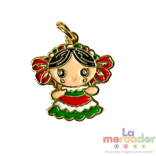1pz Dije Adelita chapa de Oro Esmaltada 1.8cm