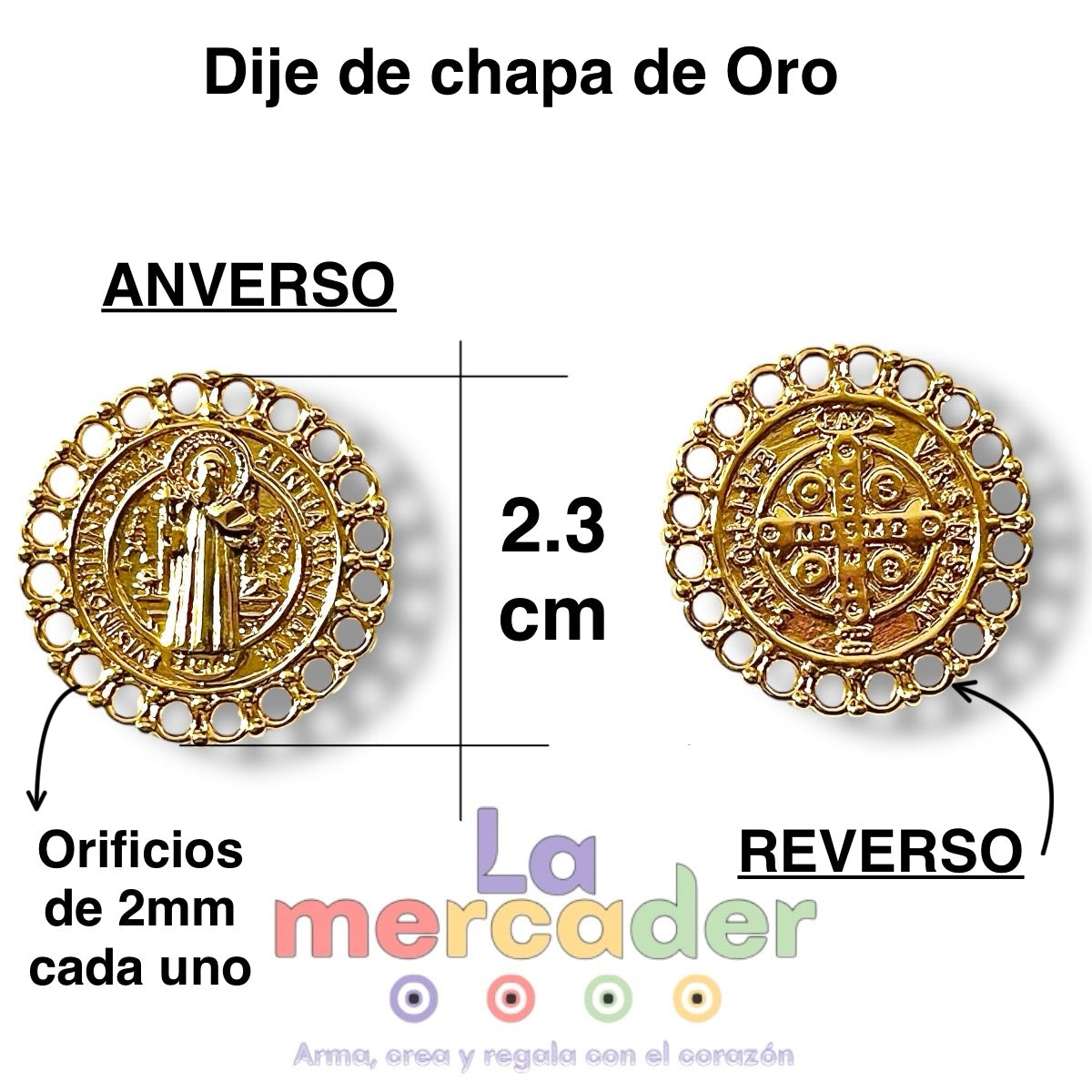 Medalla San Benito, Chapa de Oro, dije para bordar