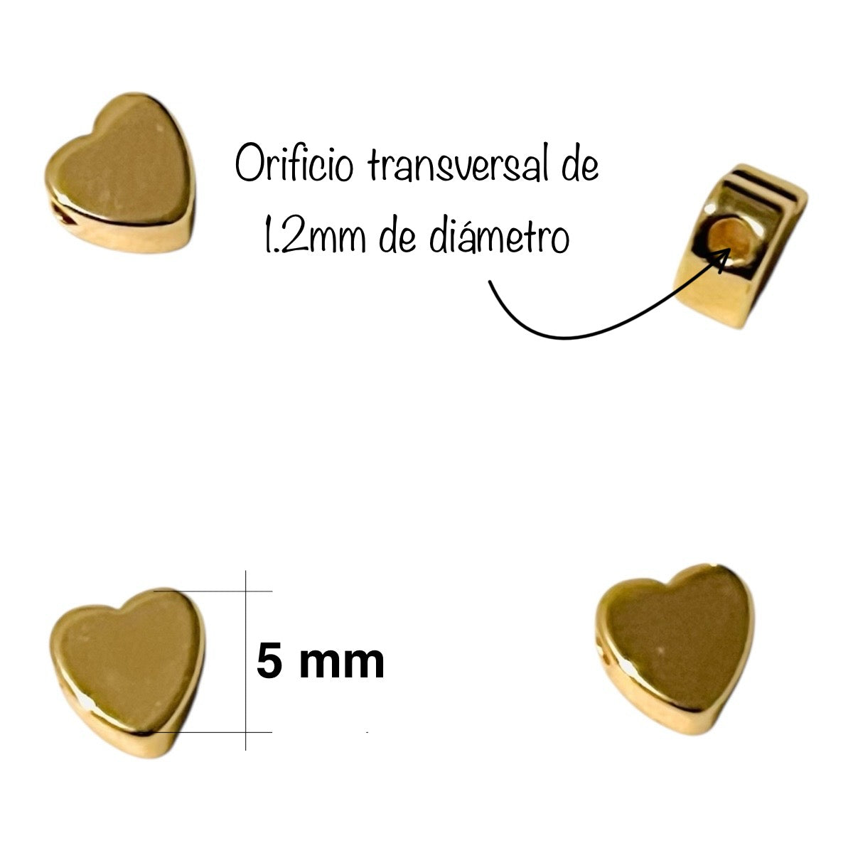 1gr (3pz) corazón de chapa de oro 5mm