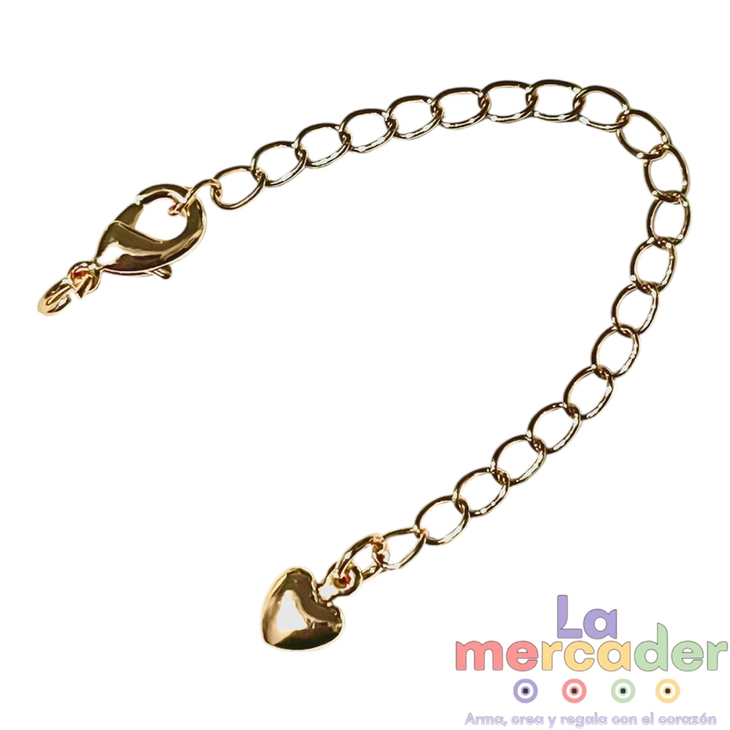 Extensión de Cadena con Perico y Corazón Chapa de Oro 14K 8.8 cm para Pulseras y Collares