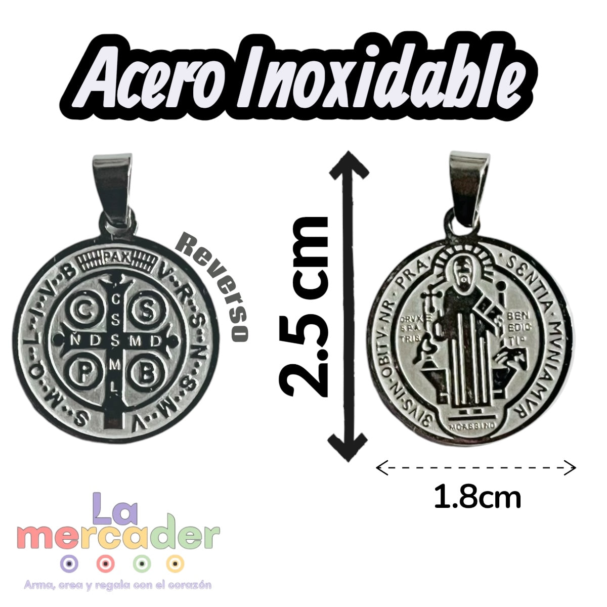 Medalla San Benito Acero Inoxidable con Porta Dije | 15 mm y 18 mm | Dije Religioso