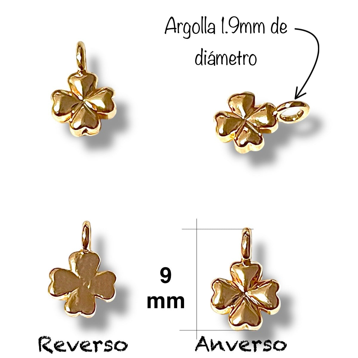 4 pz trébol chapa de oro 9mm