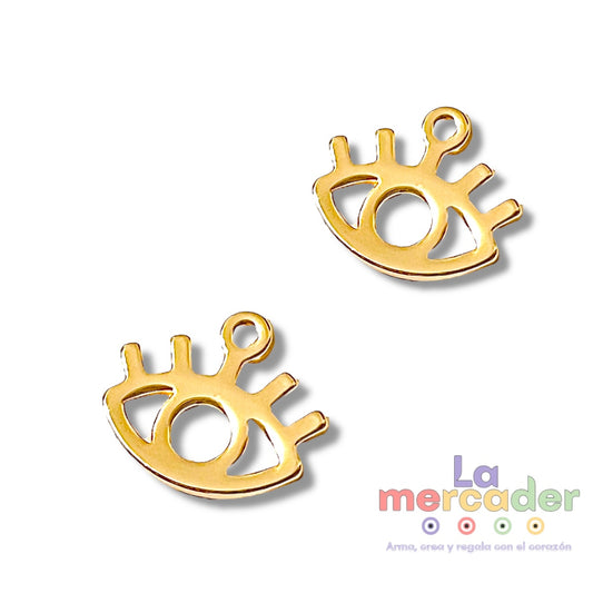2 pz Ojo 👁️ con Pestañas Chapa de Oro