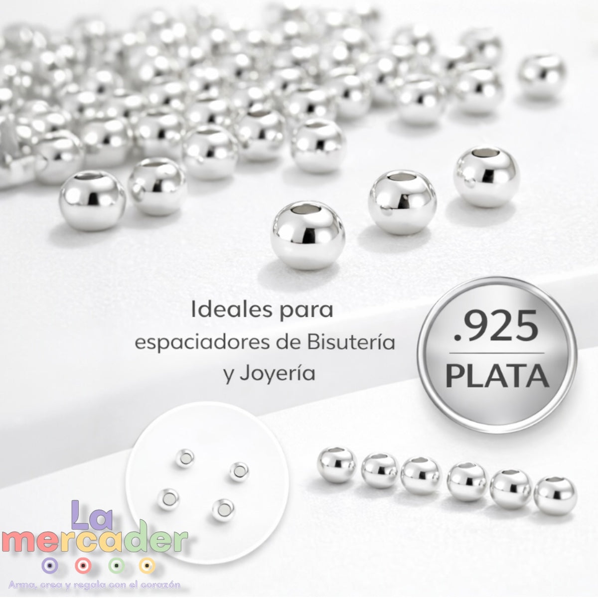10 pz Bolitas Separadoras Redondas de Plata Ley .925 #2 y #3