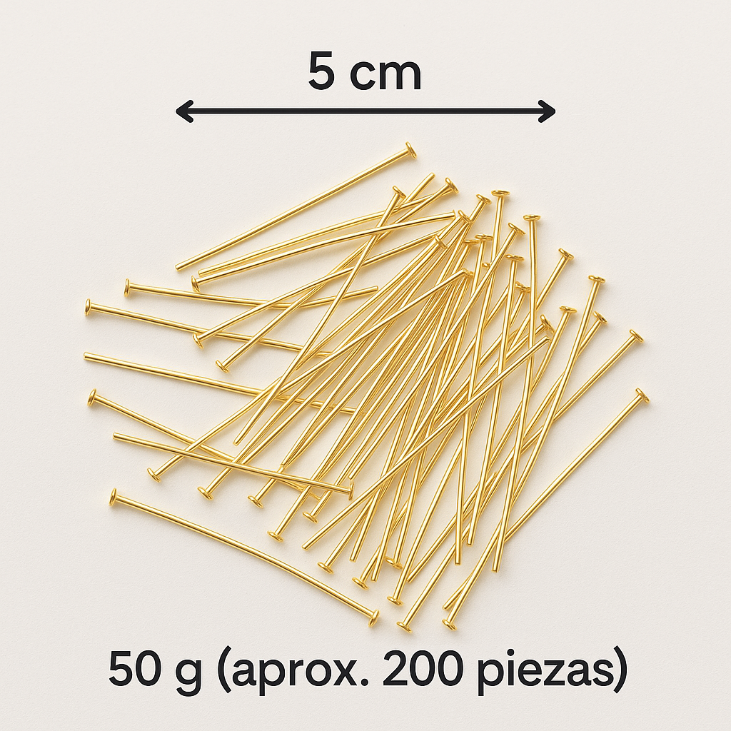 200 pz (50gr) Clavo Dorado 5cm metálico para bisutería, Clavo de engarce