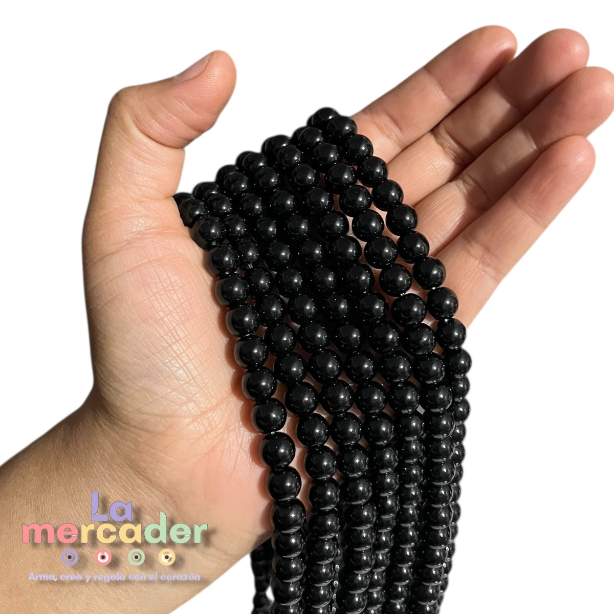 Ónix Negro Brilloso – Tira de Cuentas Naturales Pulidas para Pulseras, Collares y Accesorios