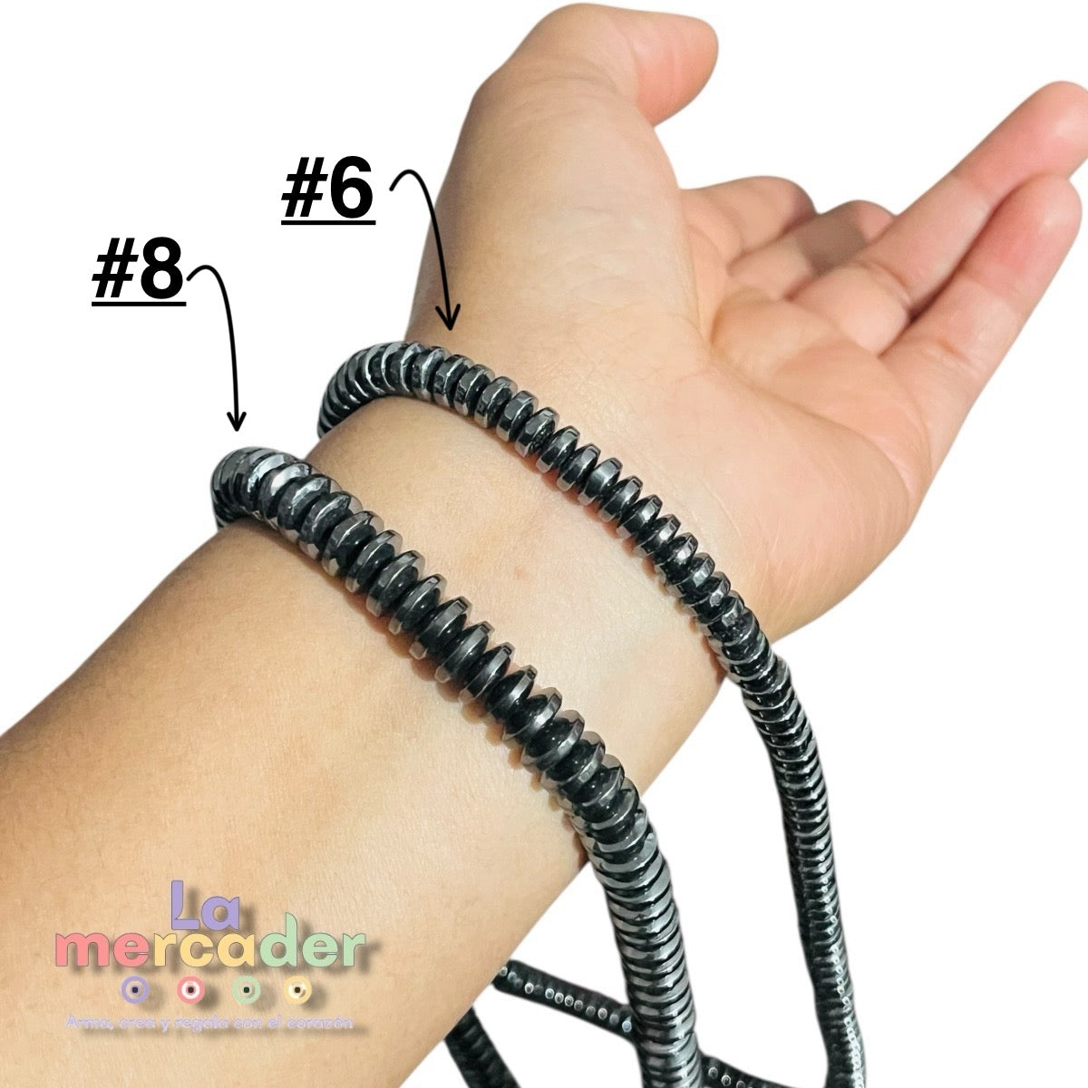 Hematita Rondel (Disco) #6 y #8 | Tira de Cuentas para Pulseras y Bisutería
