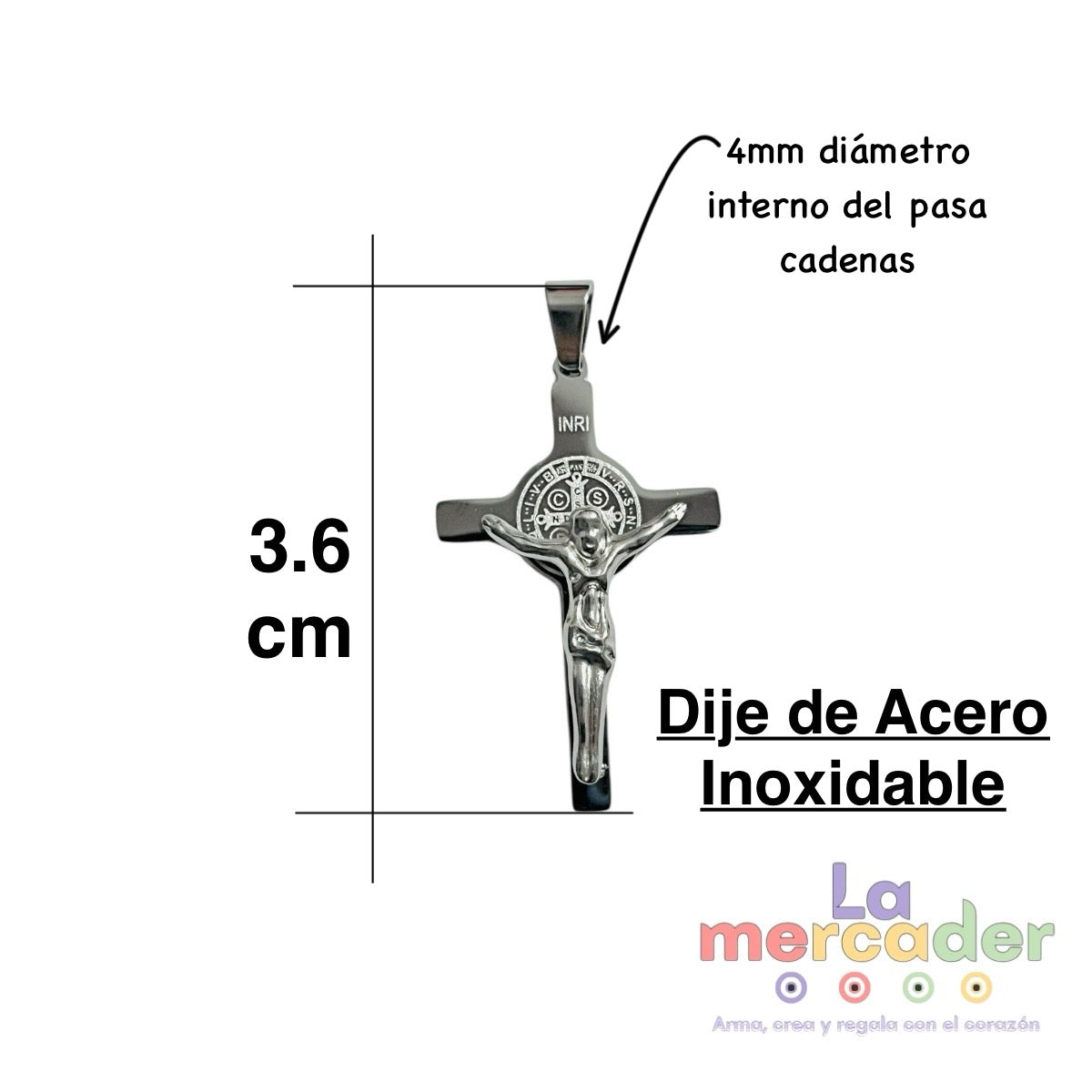 1 pz Cruz Acero Inoxidable, Cruz con Cristo
