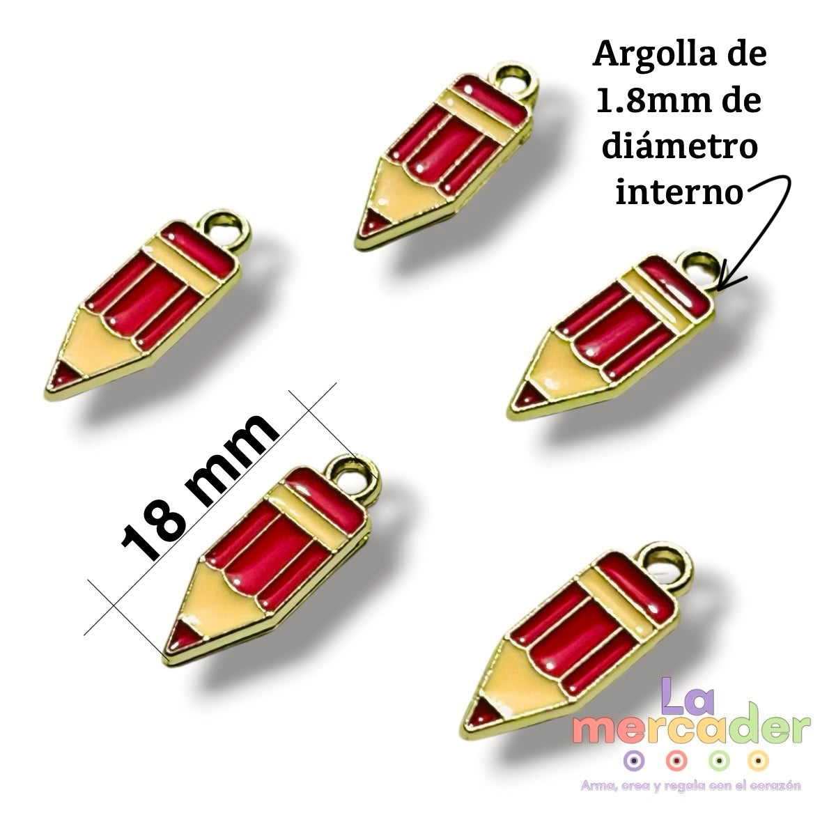 5 pz Dije Lápiz Esmaltado 18 mm | Charm Escolar Metálico para Pulseras y Collares