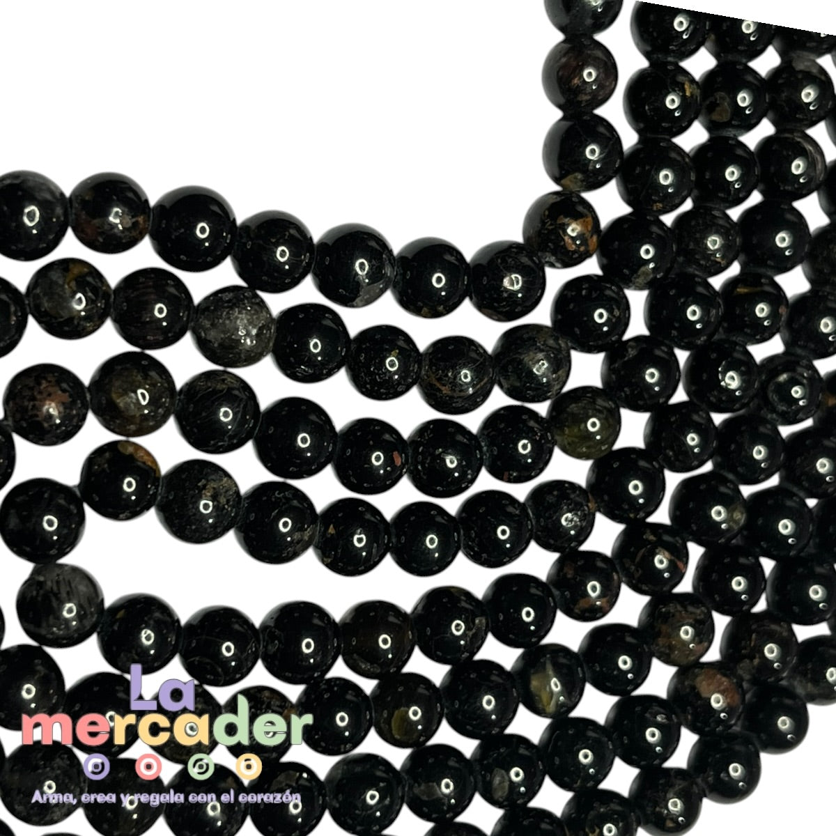 Turmalina Negra Natural en Tira (66 piezas)| Cuentas de Protección para Pulseras y Joyería | Piedra Natural