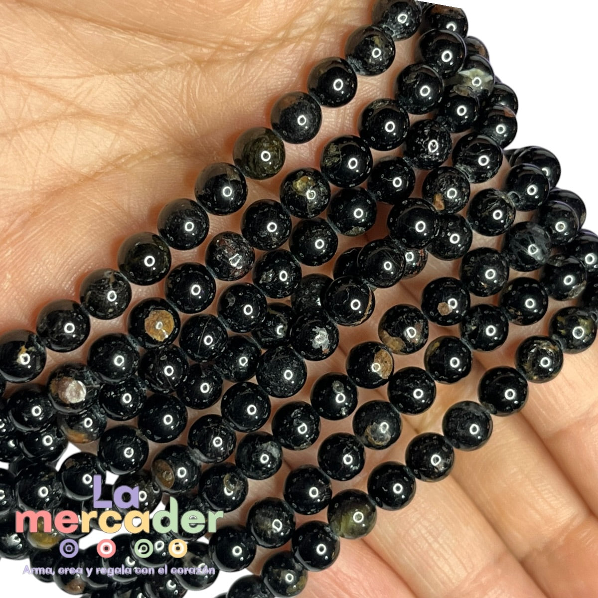 Turmalina Negra Natural en Tira (66 piezas)| Cuentas de Protección para Pulseras y Joyería | Piedra Natural