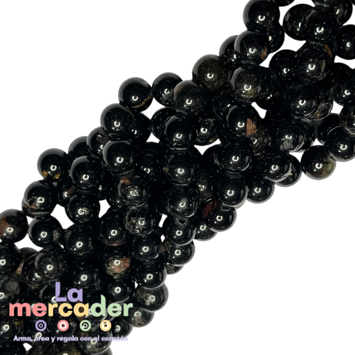 Turmalina Negra Natural en Tira (66 piezas)| Cuentas de Protección para Pulseras y Joyería | Piedra Natural