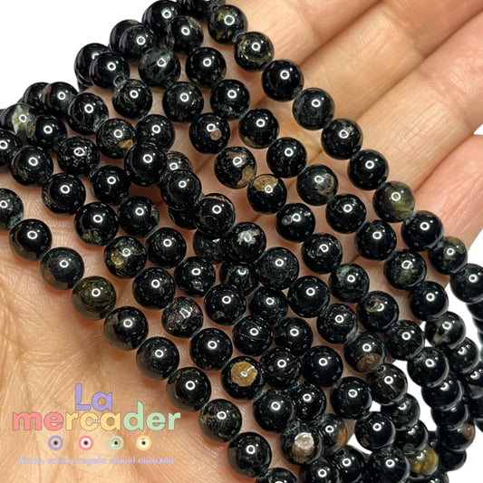 Turmalina Negra Natural en Tira (66 piezas)| Cuentas de Protección para Pulseras y Joyería | Piedra Natural
