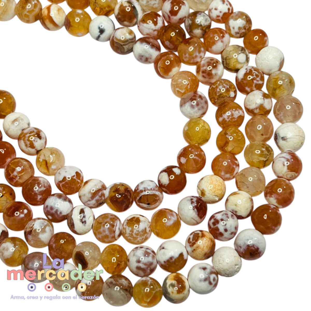 Ágata Jaspeada, Ágata Naranja en Tira #6 | Cuentas Redondas para Pulseras y Joyería | Piedra Natural para Bisutería