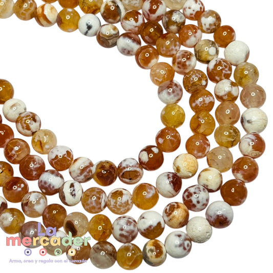 Ágata Jaspeada, Ágata Naranja en Tira #6 | Cuentas Redondas para Pulseras y Joyería | Piedra Natural para Bisutería