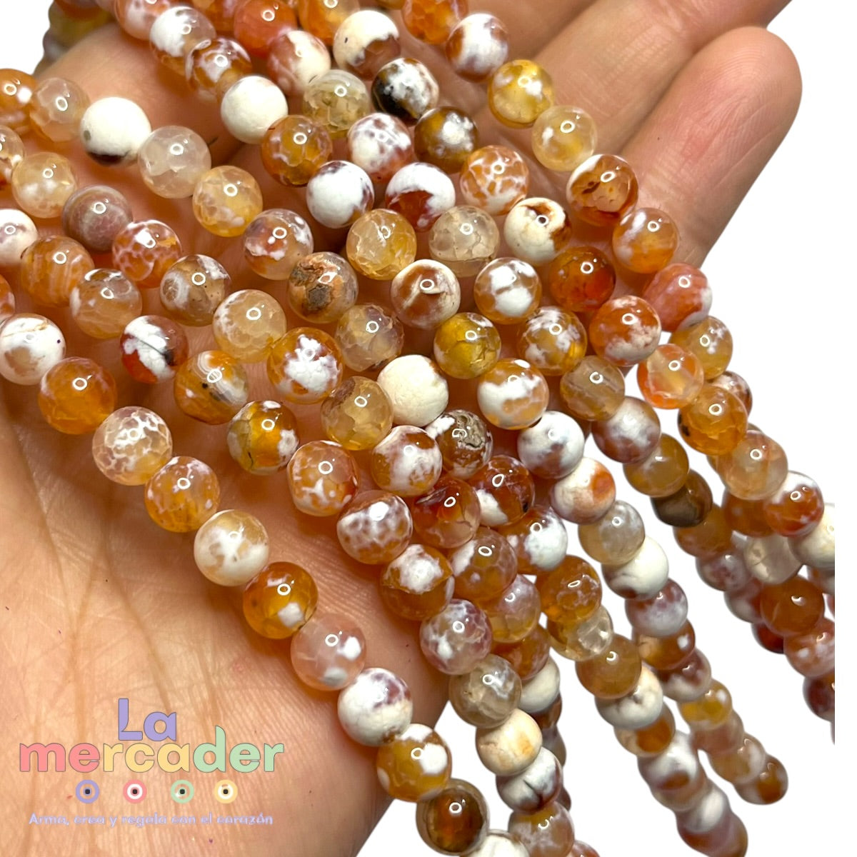 Ágata Jaspeada, Ágata Naranja en Tira #6 | Cuentas Redondas para Pulseras y Joyería | Piedra Natural para Bisutería