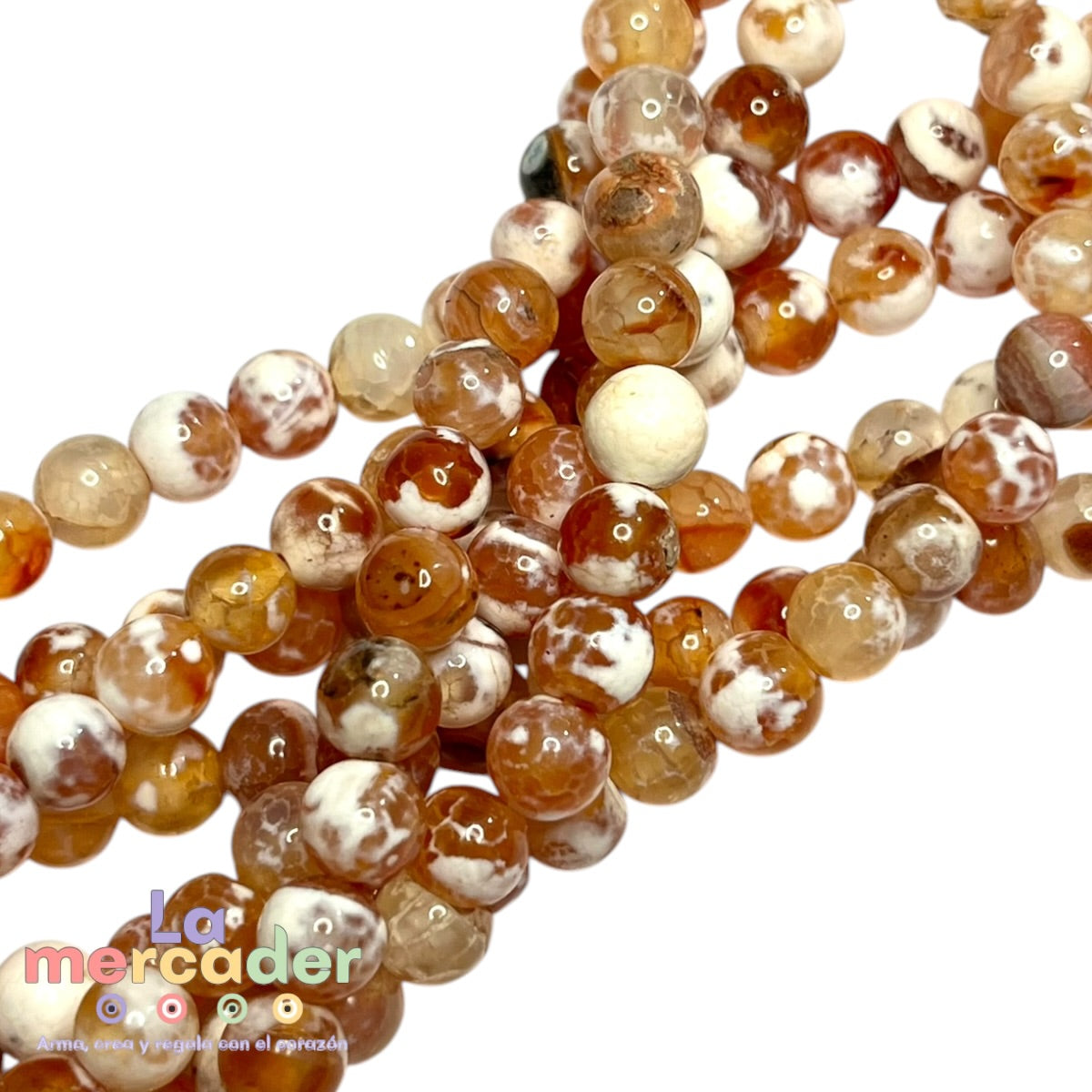 Ágata Jaspeada, Ágata Naranja en Tira #6 | Cuentas Redondas para Pulseras y Joyería | Piedra Natural para Bisutería