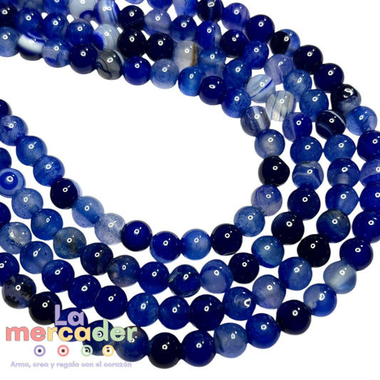 Ágata Azul en Tira #6 (60pz)| Cuentas Redondas para Pulseras y Joyería | Piedra Natural para Bisutería