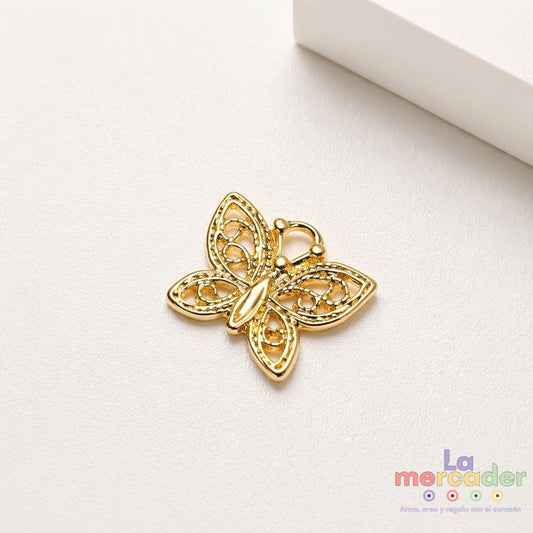 Dije Mariposa Calada Chapa de Oro 14k | Charm Mariposa 12 mm para Pulseras y Collares