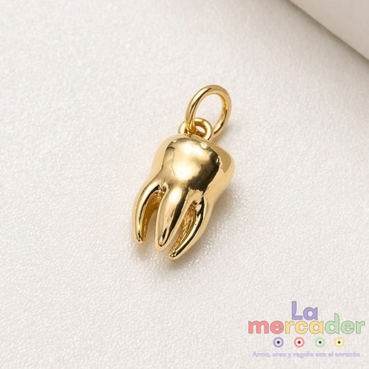 Dije Muela Chapa de Oro 14k (Color) | Charm Dental 10 mm para Pulseras y Collares | Ideal Dentistas