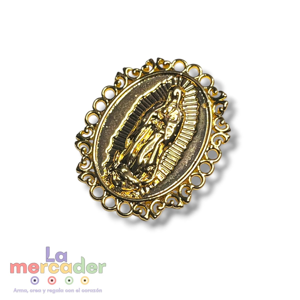 Dije Virgen de Guadalupe y San Benito Chapa de Oro 14k | Medalla Religiosa 28 mm para Pulseras y Collares