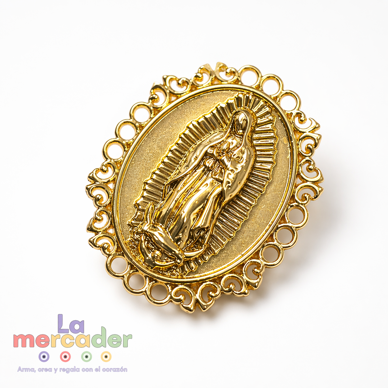 Dije Virgen de Guadalupe y San Benito Chapa de Oro 14k | Medalla Religiosa 28 mm para Pulseras y Collares