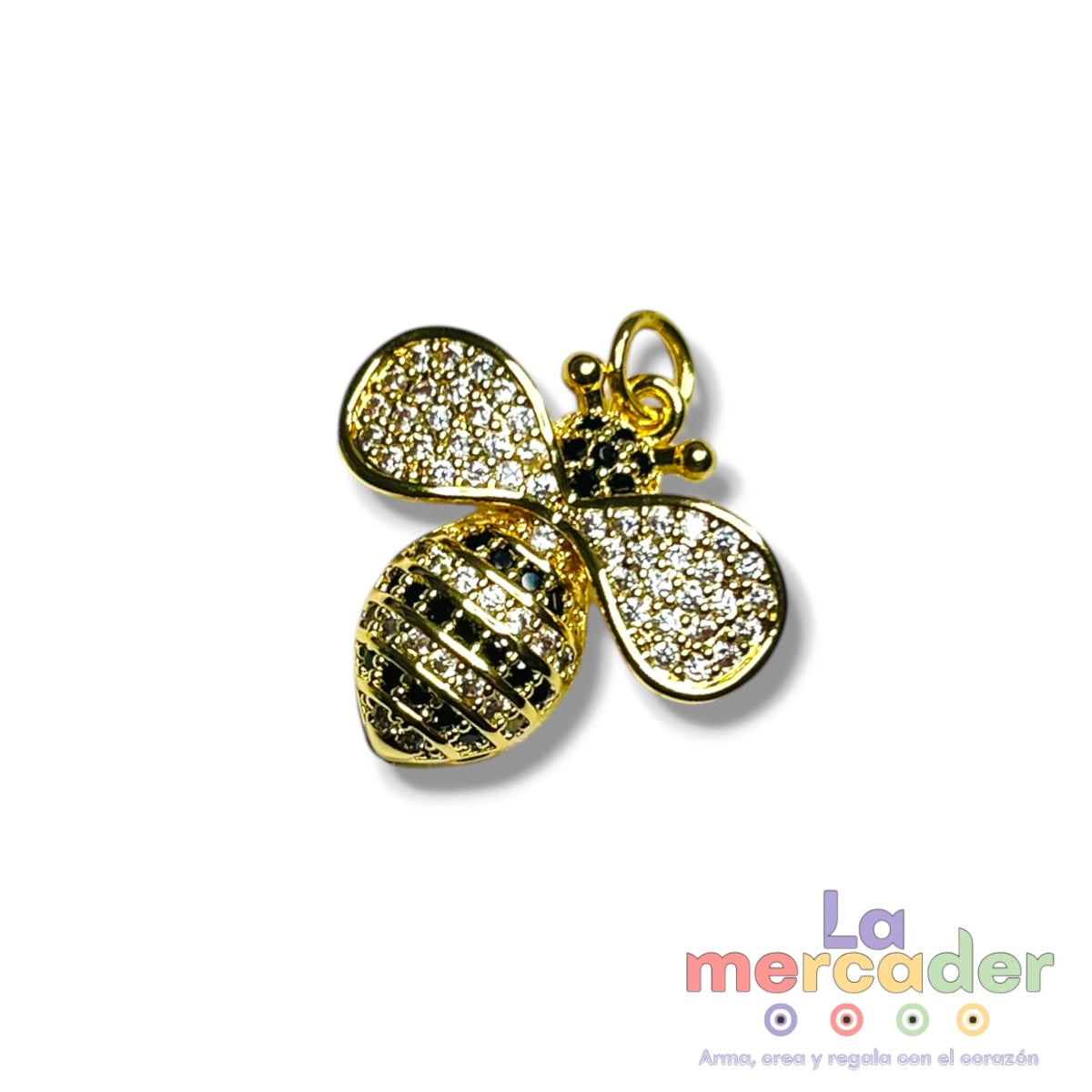 Dije Abeja con Zirconia Chapa de Oro 14k 2 cm | Charm Dorado Elegante para Pulsera y Collar