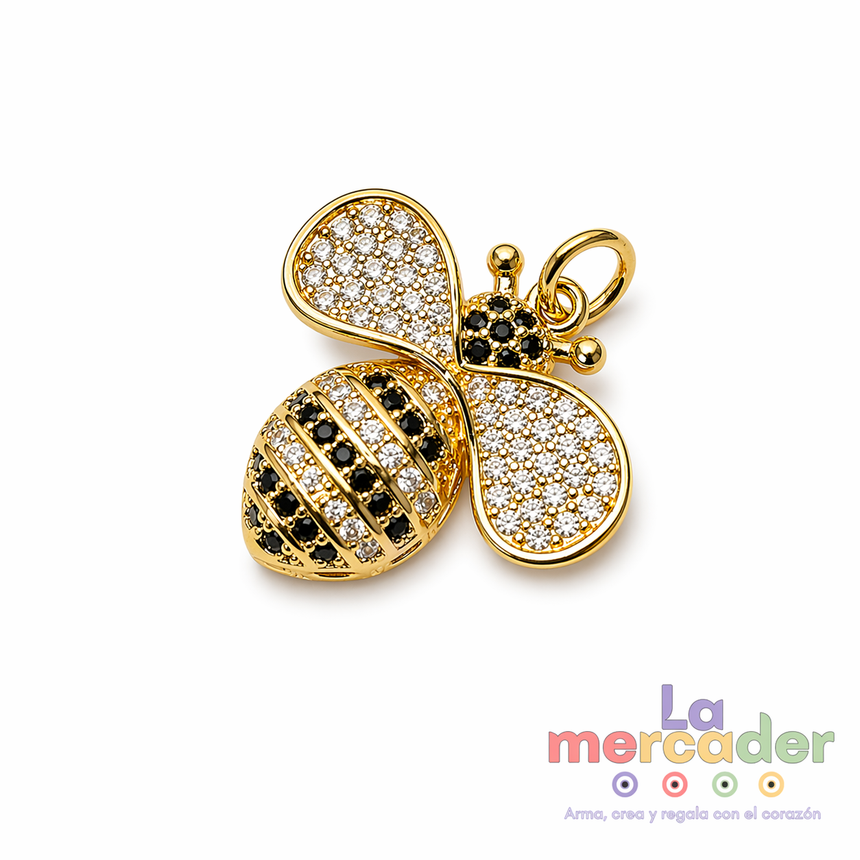 Dije Abeja con Zirconia Chapa de Oro 14k 2 cm | Charm Dorado Elegante para Pulsera y Collar