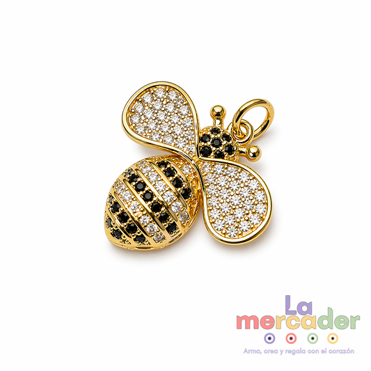 Dije Abeja con Zirconia Chapa de Oro 14k 2 cm | Charm Dorado Elegante para Pulsera y Collar