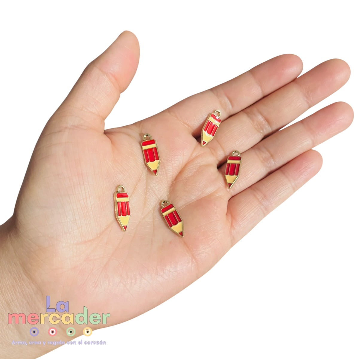 5 pz Dije Lápiz Esmaltado 18 mm | Charm Escolar Metálico para Pulseras y Collares